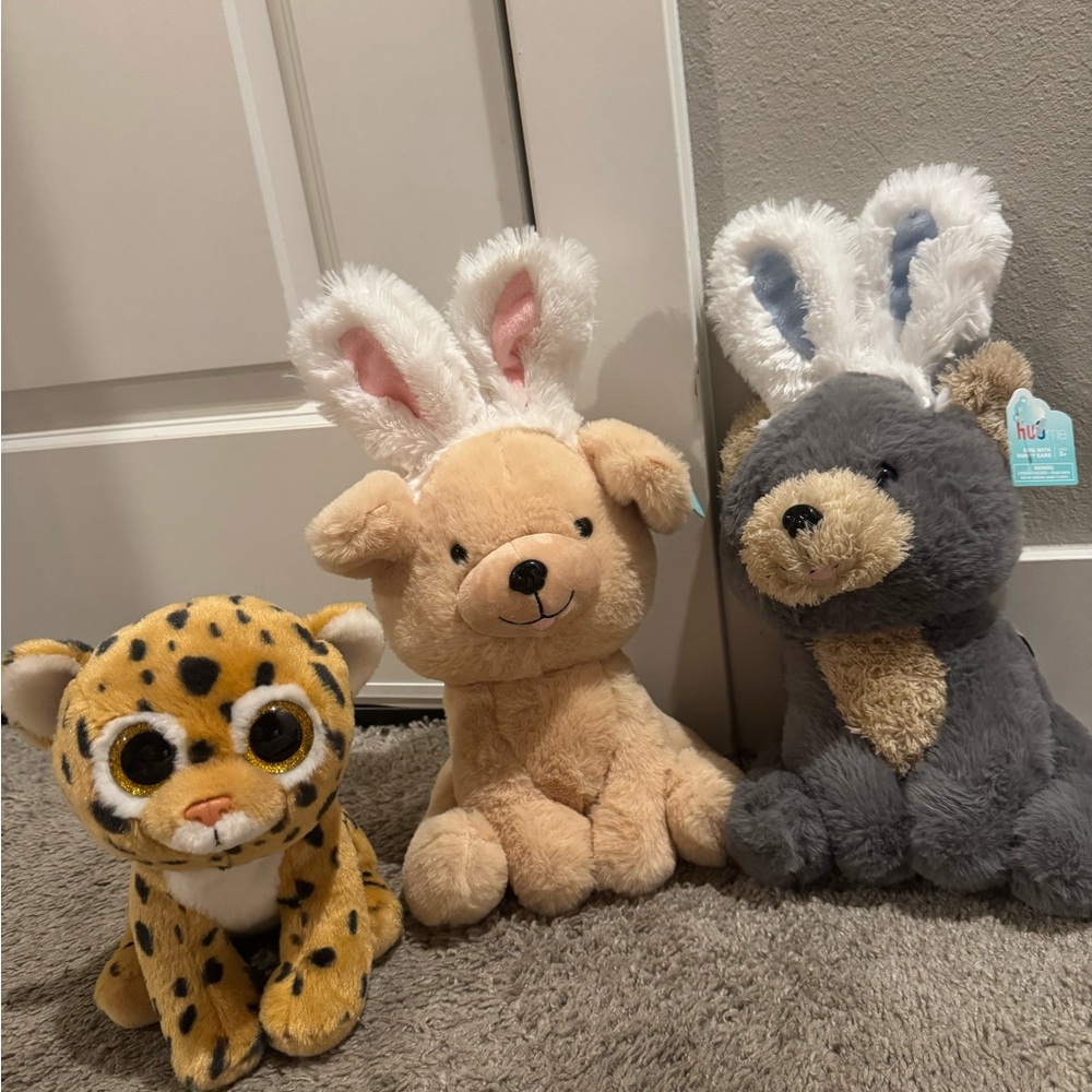 Plush Animal Trio with Bunny Ears